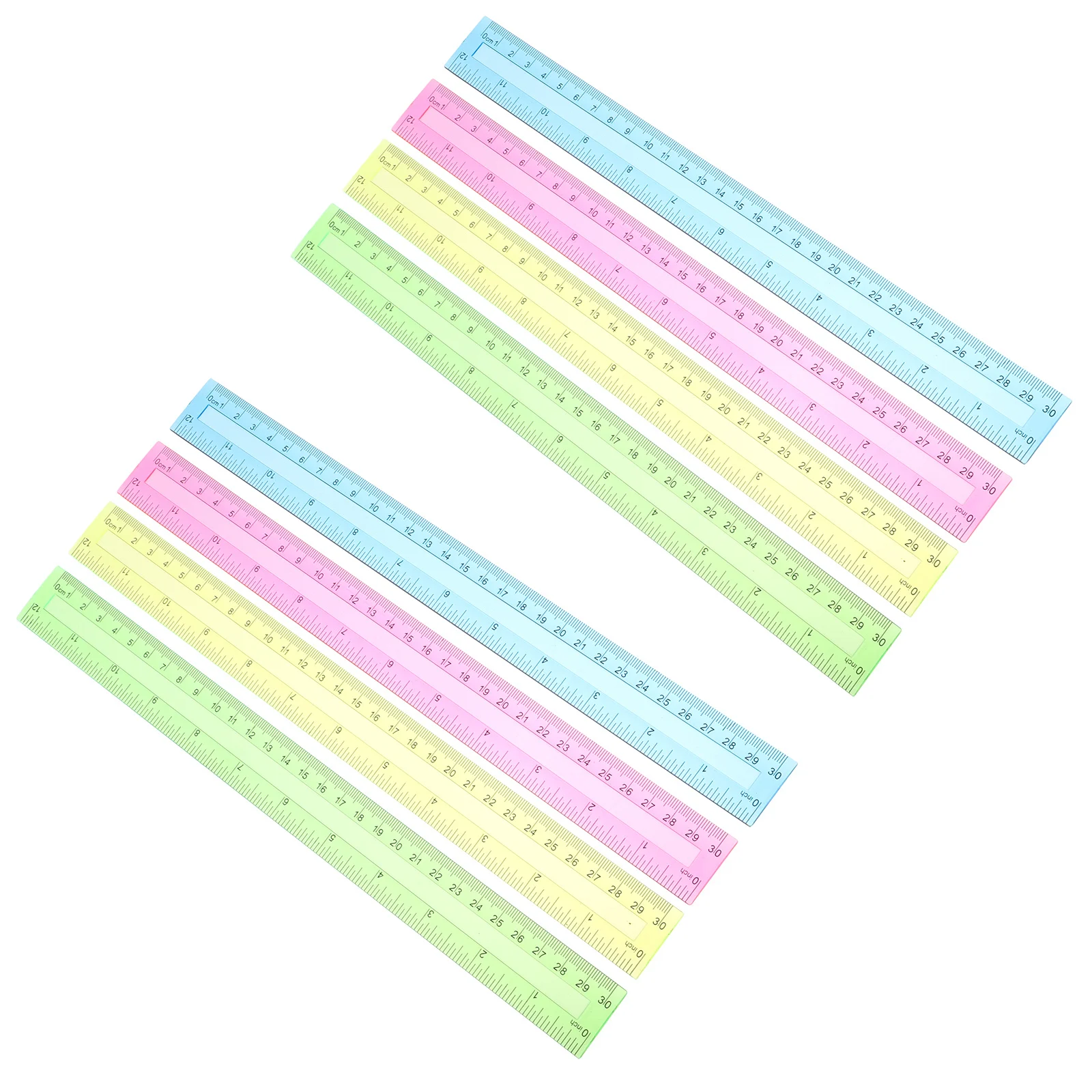 16Pcs Colorful Transparent Plastic Straight Rulers 12 Inch Measurement Tools for School Students Drawing
