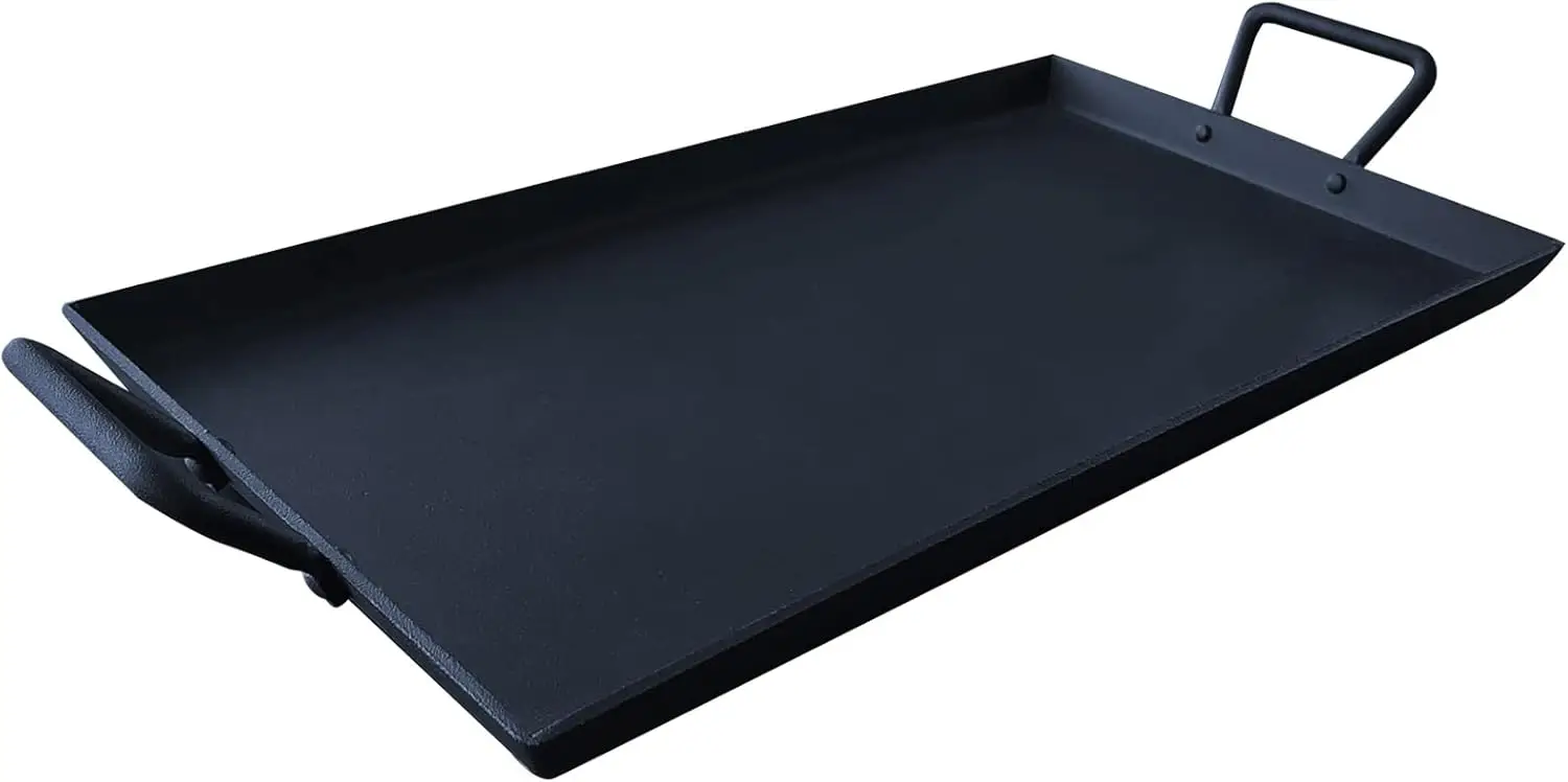 Plancha de Hierro Fundido de 17.6 x 10 Pulgadas, Comal para Tortillas, Apta para Inducción, Horno, Estufa, Fogata, Pre-Sazonada, Antiadherente