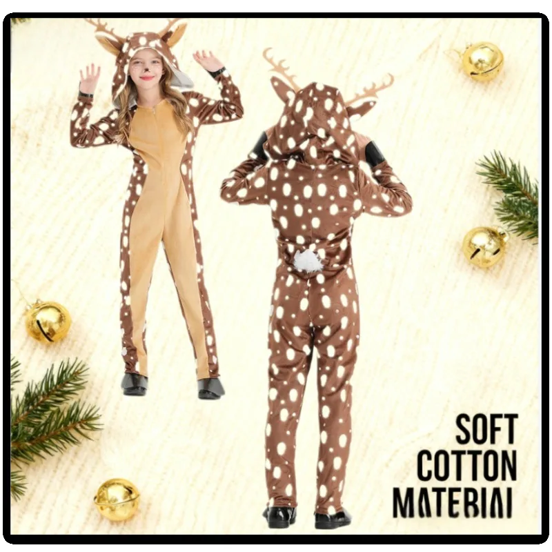 Disfraz de Cosplay de cervatillo de Navidad, traje de Animal de ciervo manchado de color caqui, bonito vestido de actuación en escenario con diadema de asta