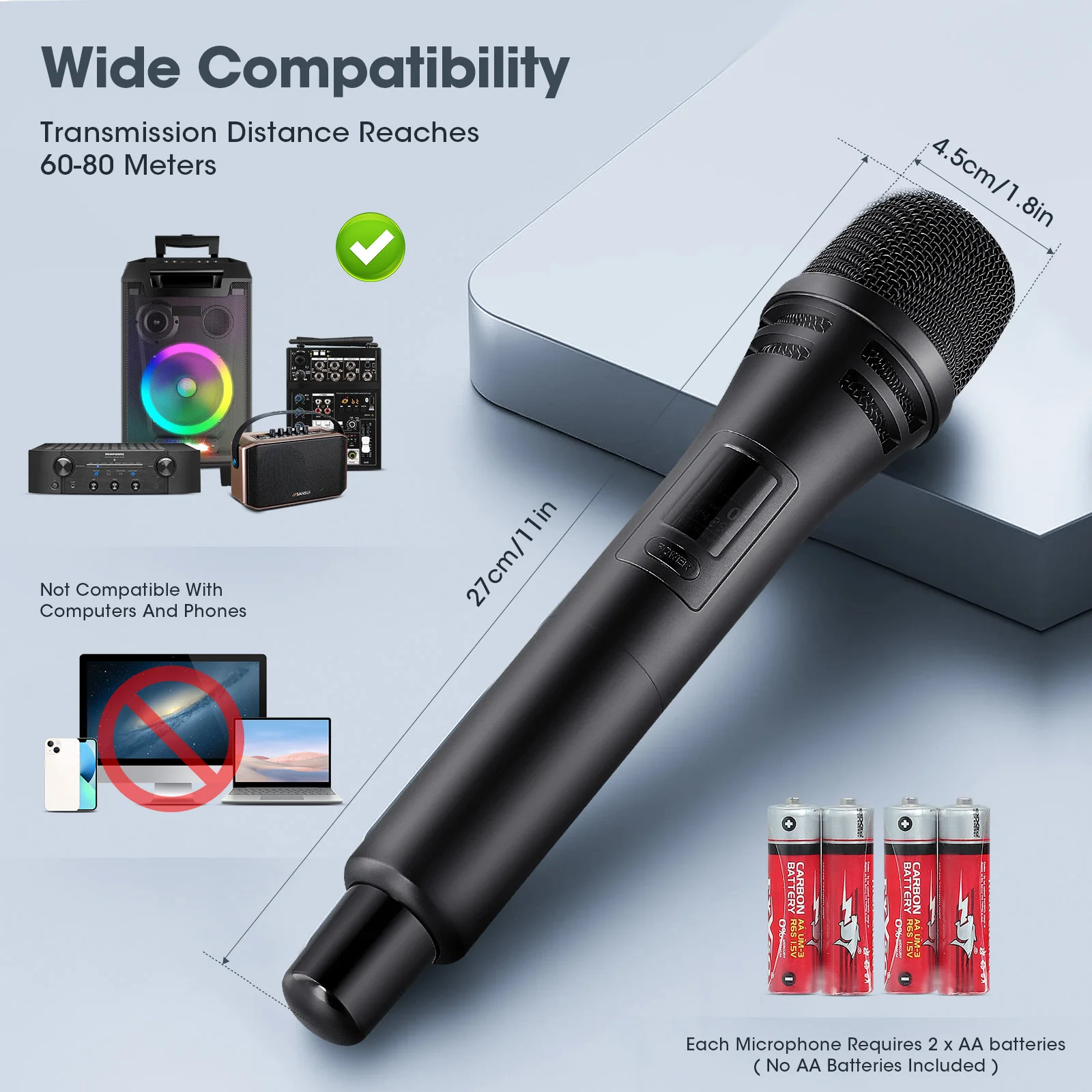 Wireless Microphone 2 Channels UHF Fixed Frequency Handheld Mic Micphone For Party Karaoke Professional Church Show Meeting