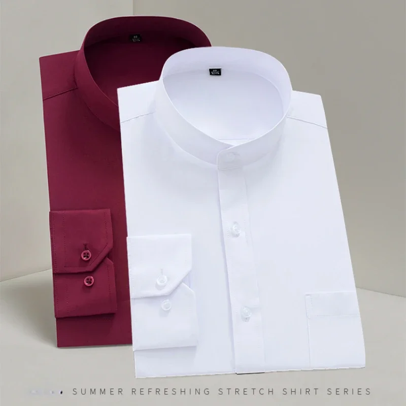 Men White Classic Dress Shirts Formal Business Social Simple Basic Design Standard-fit Long Sleeve Work Office Shirt