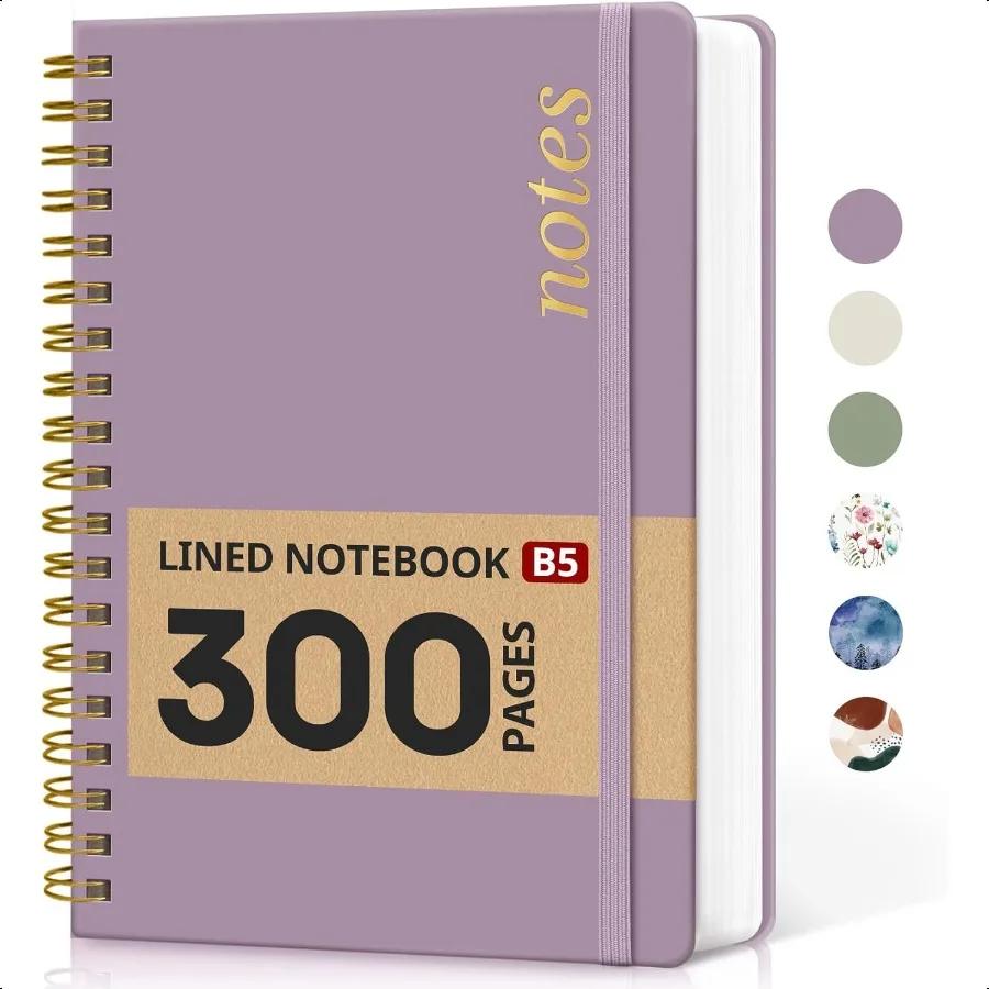 مجلة دفتر ملاحظات حلزوني مبطن للعمل 300 صفحة سميكة B5 7.1x10 مجلة مسطرة للكلية للنساء دفتر ملاحظات بغلاف مقوى لـ