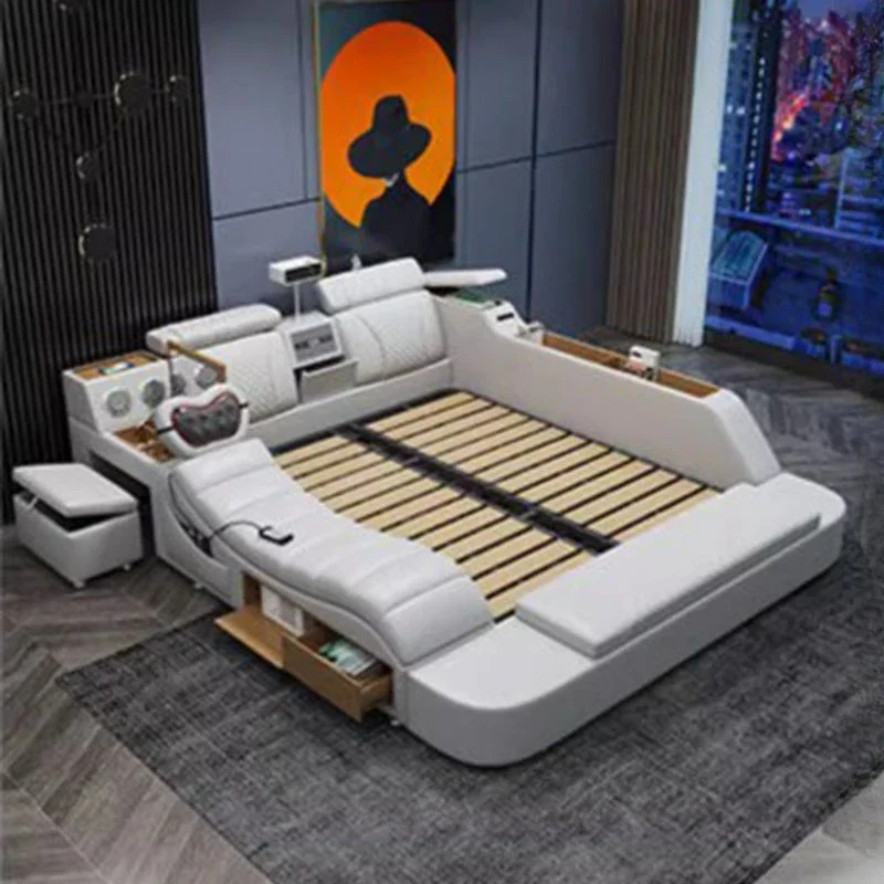 Master Unique Luxury Double Bed Storage Master Cute Wood Modern Twin Bed Frame White Multifunctional Box Casal Furniture