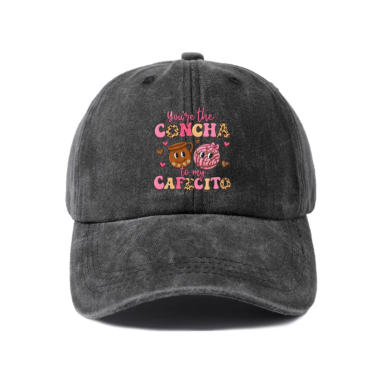 Concha Cafe Typography Graphic Vintage Washed Baseball Cap, Adjustable Unisex Dad Hat for Men and Women