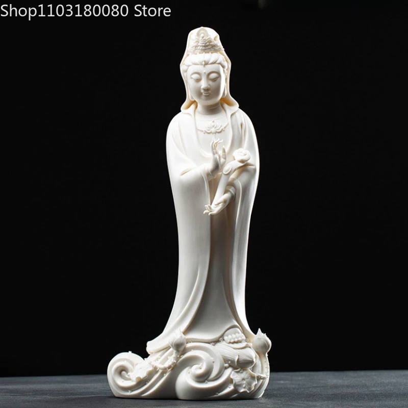 43cm Dehua white porcelain Guanyin Bodhisattva Buddha statue Chinese Zen decor Large size goddess statue