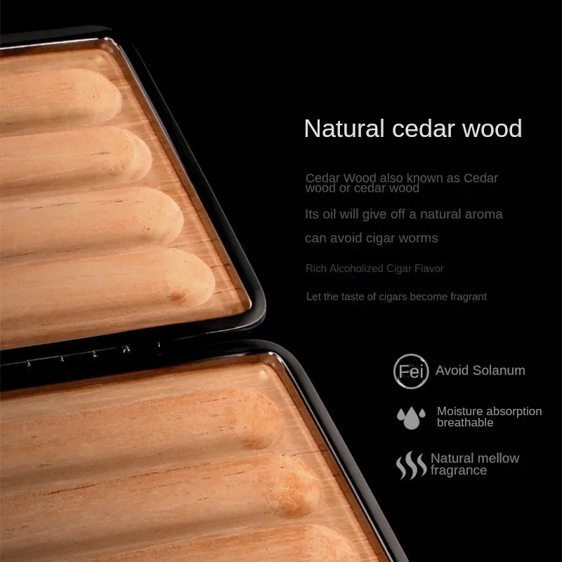 Light and Thin Cedar Wood Case Cover, First Layer Cowhide, Convenient Business Trip, Moisturizing Leather Case, New 5 Cigars