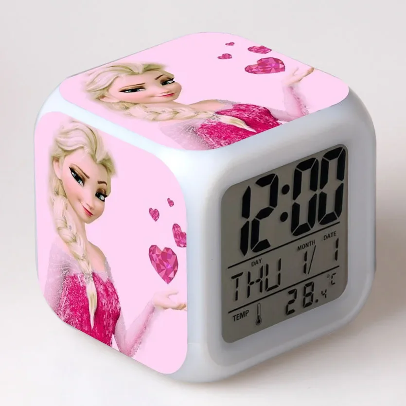 Disney Movie Frozen Princess Elsa Anna Digital Alarm Clock Color Changing LED reloj despertado Clock Kids Cartoon Toys For Child