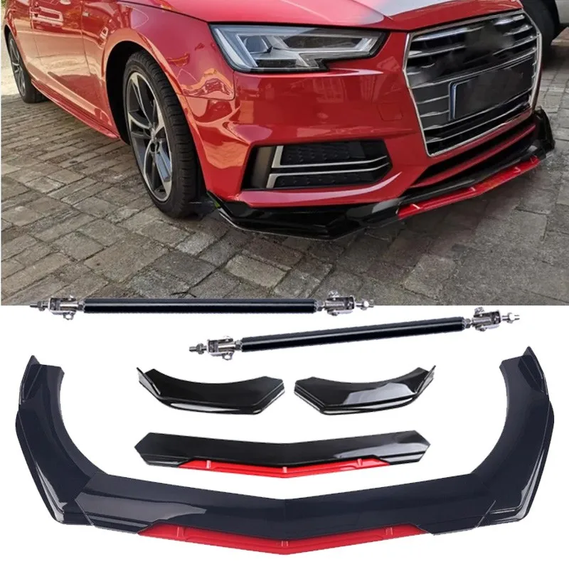 

Front Bumper Lip Splitter Spoiler Gloss Black Red For AUDI A3 A4 A5 A6 body kit