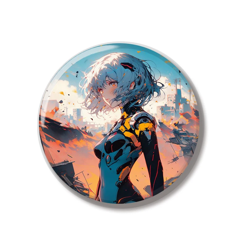 44MM Rei Asuka Anime Pin Soft Button Pin Jewelry Creative Badge Cartoon Brooch Lapel Pin Canvas Bag Backpack Decoration