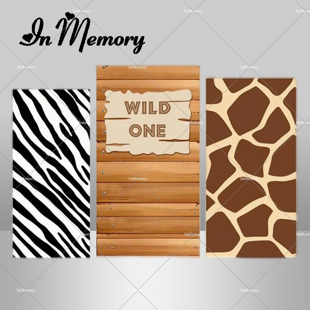 Safari Wild One Animals tema festa di compleanno fondale Cover legno Zebra giraffa stampa rettangolo sfondi personalizzati Doubleside