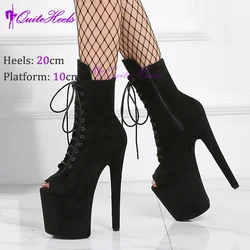 Sexy Faux Suede 8“ 20cm Stripper Pole Dancing Platform Ankle Boots Black Exotic High Heels Shoes Women Open Toe EU36-41