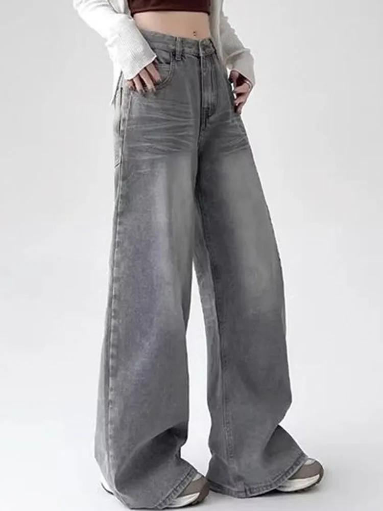Mulheres vintage baggy calças de brim retas moda coreana cintura alta casual perna larga calças jeans primavera outono streetwear solto vaqueros