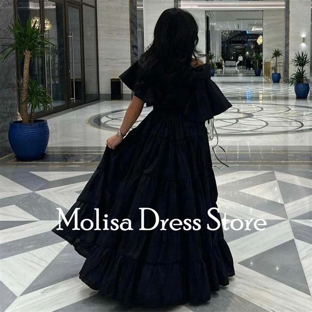 Simple Black Boat Neck A-Line Satin Formal Prom Dresses Pleat Floor-Length Women Evening Party Dress فساتين السهرة