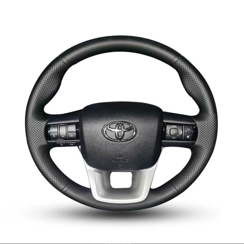 Customized Briad Steering Wheel Cover for Toyota Fortuner 2016-2019 Hilux 2015-2019 Hand Stitched Genuine Leather Protector