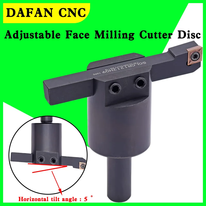 Milling Face Mill Adjustable Size Flycutting CNC Tilted 5° End Face Cutter with Turning Tool Holder Mount