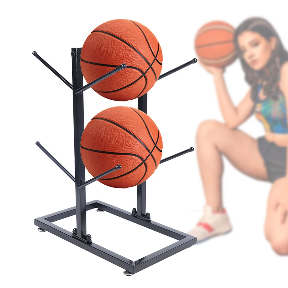 Double Sided Ball Storage Rack, Metal Basketball Stand, 2-Layer