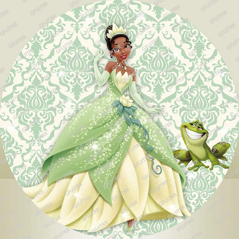 Disney Princess and the Frog Round Backdrop Tiana Princess Backdrop Birthday Round Cylinder Cover Decorations Photo Booth Props