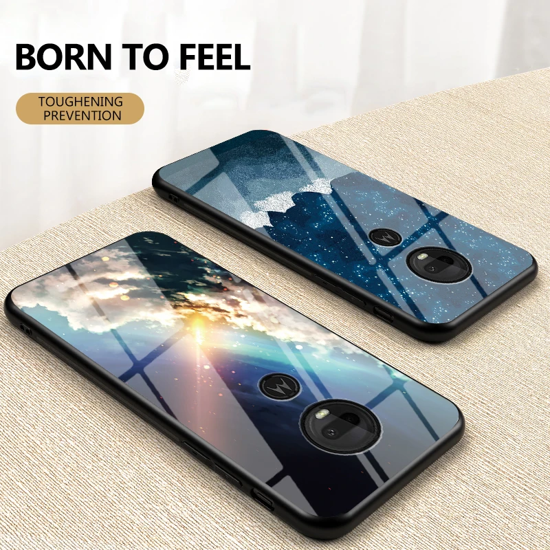 Luxury Starry Sky Glass Phone Case For Motorola G7 Play Plus Tempered Glass Case For Moto G7 Power One Zoom Coque Fundas