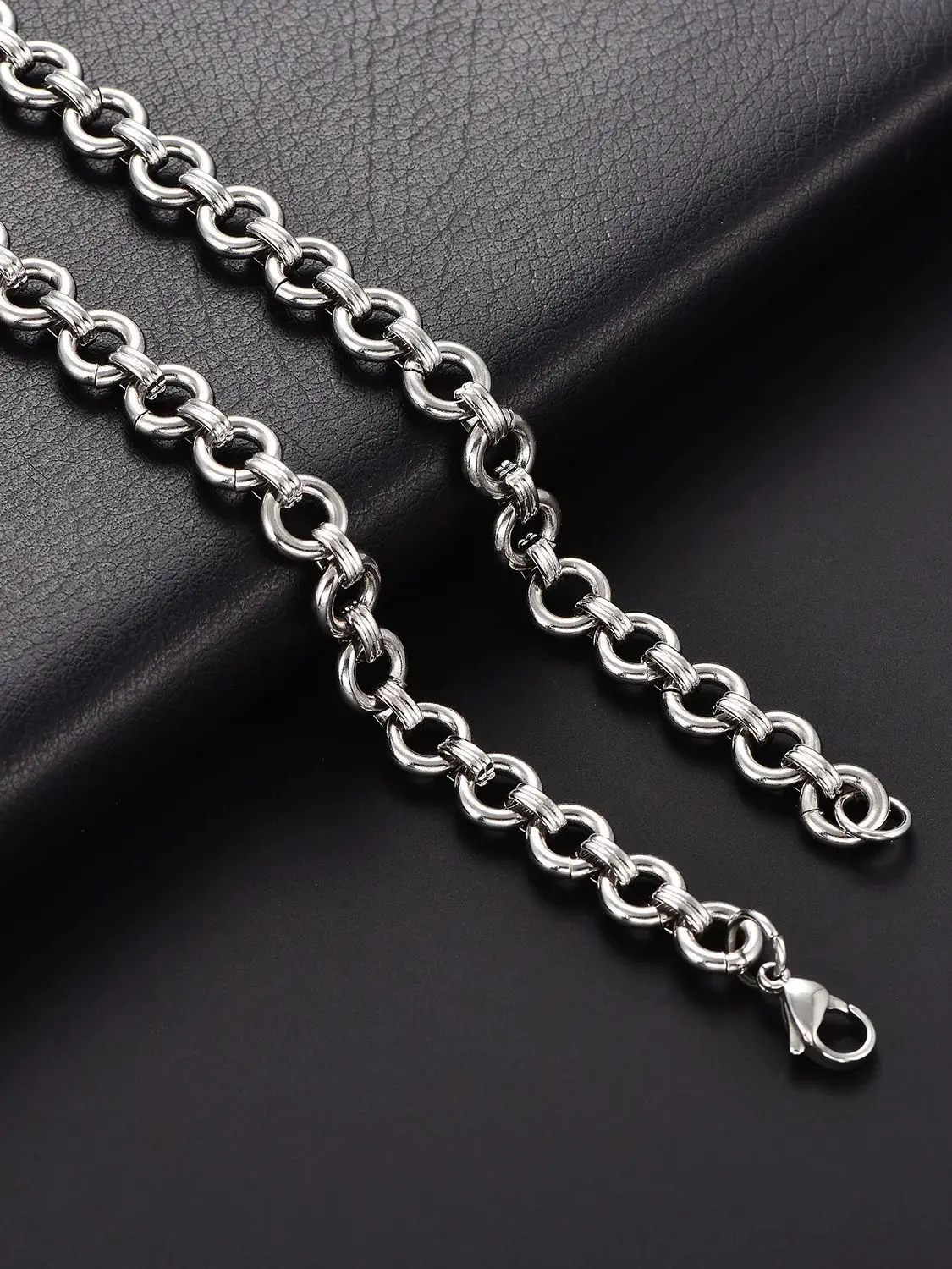Massive Halskette aus Rostfreiem Stahl, Anlaufgeschützt, Rolo-Oval-Knoten-Kette, Schwerer Massiver Kreis-Choker, Metallschmuck – Detail 5