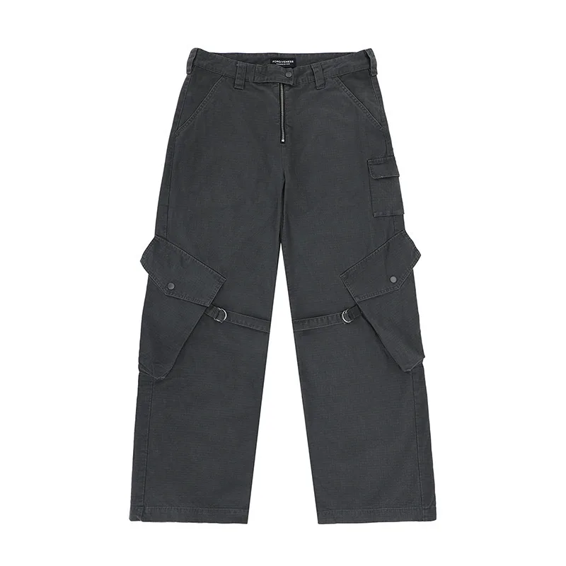 HKSH خريف شتاء جديد الرجال فاسق غسلها جيوب الرجعية الرباط السراويل Ins مستقيم عادية سفاري نمط واسعة الساق وزرة HK14472