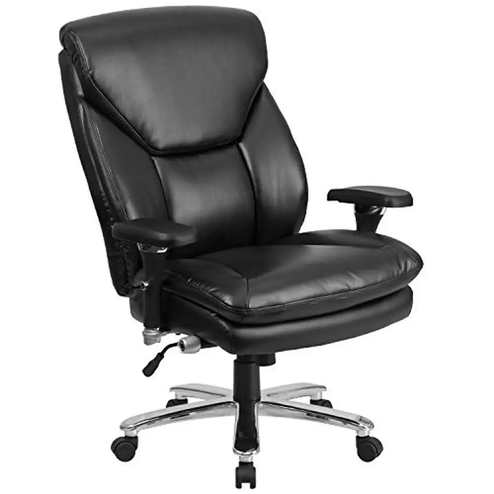 

24/7 Big & Tall 400 lb. Rated Black LeatherSoft Ergonomic Office Chair Lumbar Knob Swivel Seat Metal Frame Executive Style