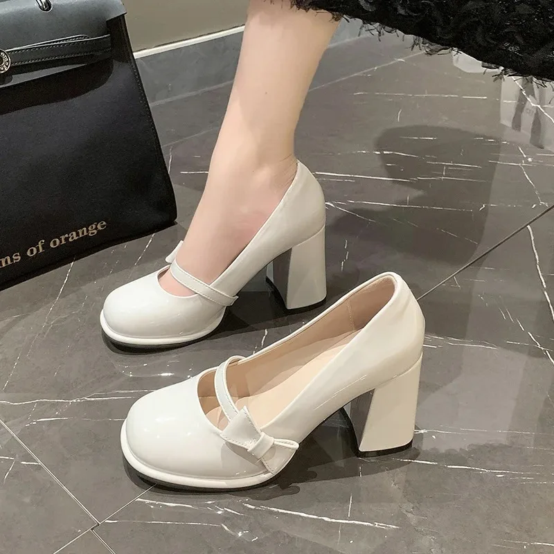 2024Spring Summer  Classic  Janes Pu Leather Platform High Heels Nude Pumps  Party Dress OL Lady Shoes Pink