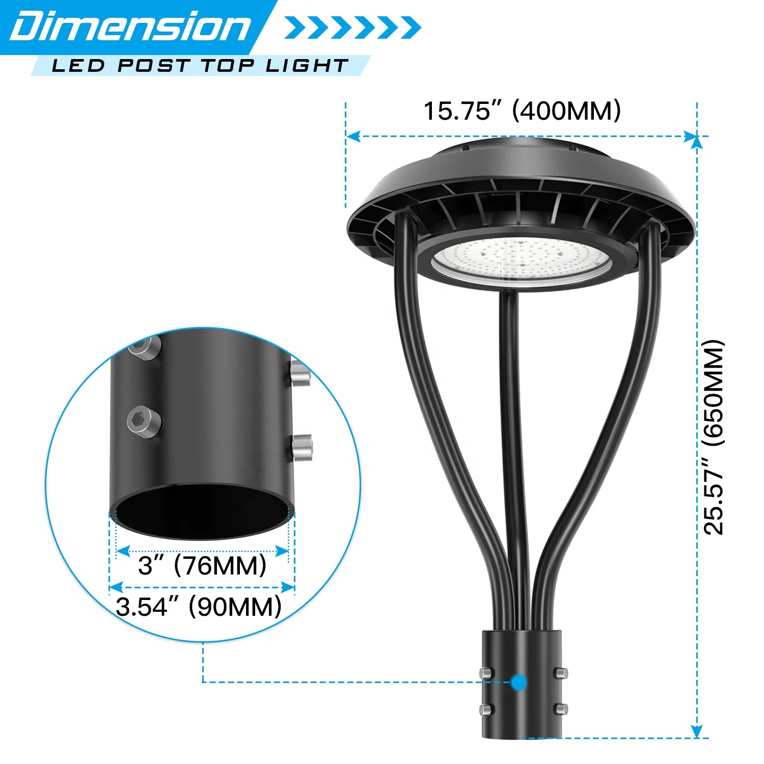 Led Post Top Light 60W ETL Listed 8400Lm 5000K Daylight Landscape Lighting Outdoor Post Lamp Lights