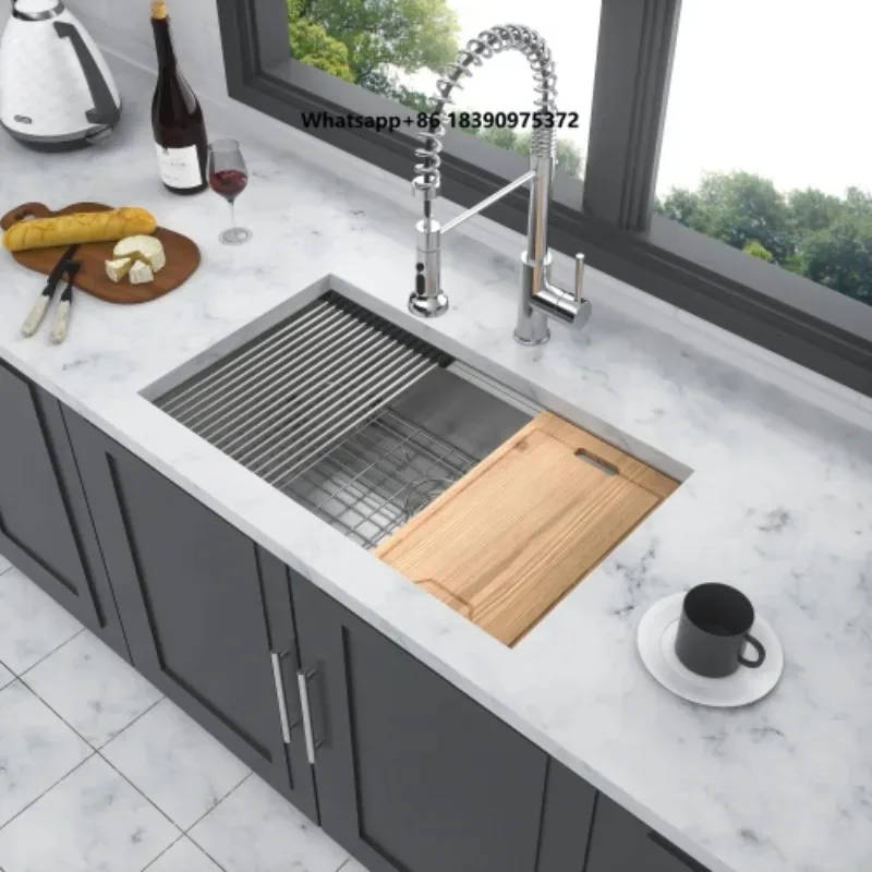 Modern Multifunction 33*19*9 Inches 304 Stainless Steel Kitchen Sink Lavamanos Lave Main Single Bowl Undermount Kitchen Sink
