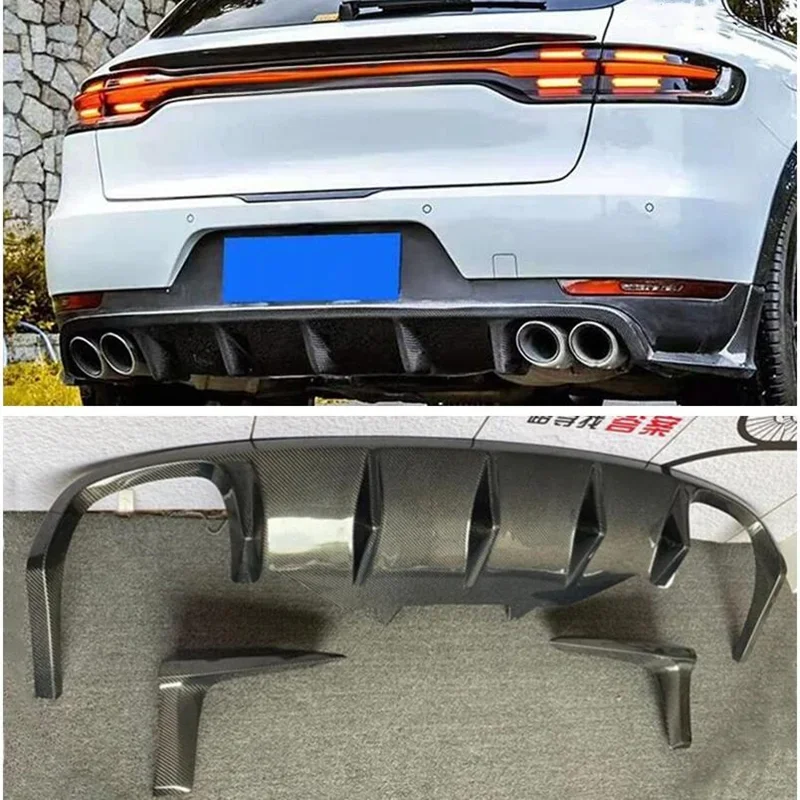 New！ For Porsche Macan 2018 2019 2020 2021 2022 Real Carbon Fiber Rear Diffuser Lip Kit Spoiler Refits