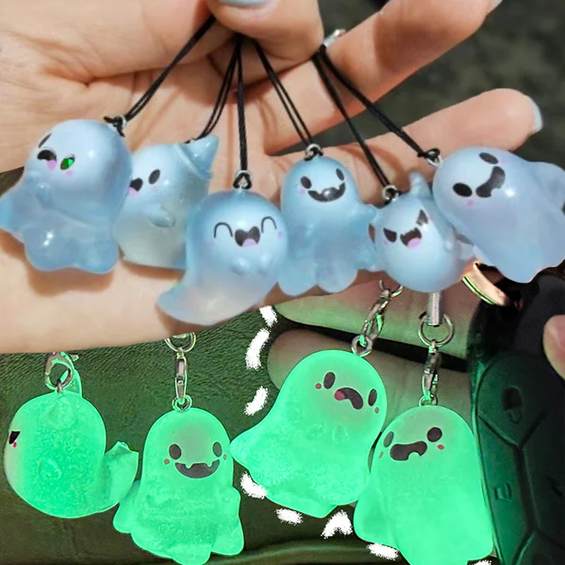 1/6 шт. брелок из смолы в стиле призраков, подвеска на Хэллоуин Emit Light для рюкзака, ключи Y2K для девочек, сумка, подвеска, аксессуары, украшения
