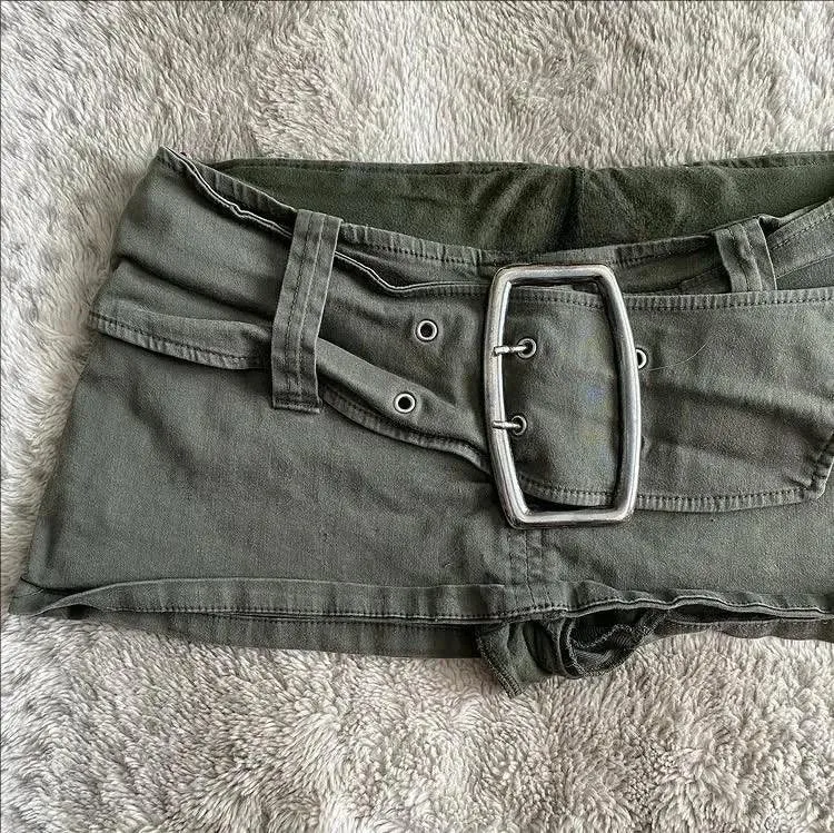 Cargo Color Block Skirt with Metal Buckle Retro Y2K Fitted Solid Color Cuteore Lolita Women's Cheap Clothing Free Shipping