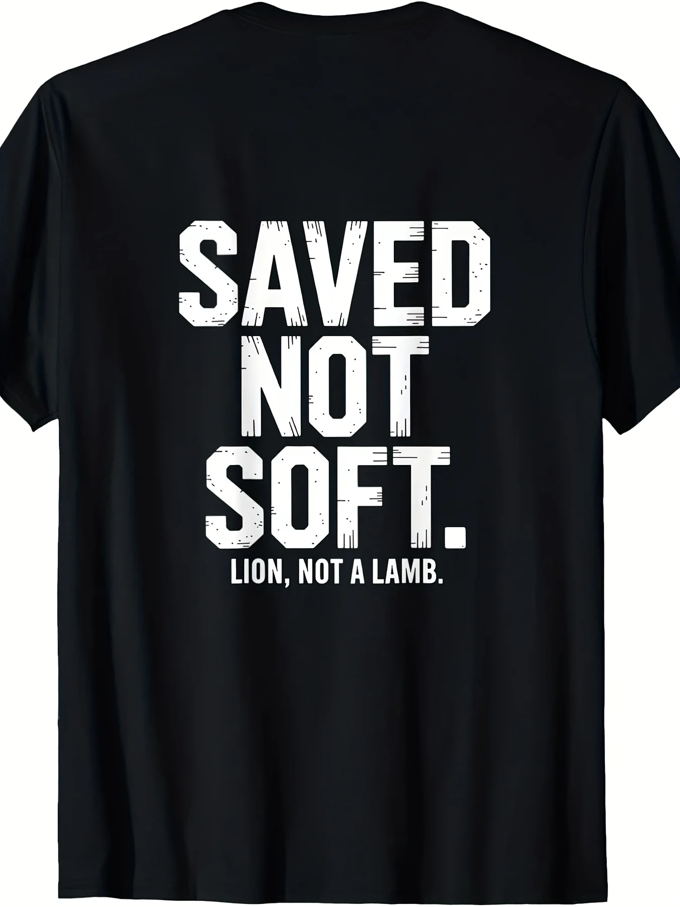 Saved Not Soft Christian Lion Not A Lamb Back Print T-Shirt - 220GSM Pure Cotton Unisex Retro Faith Statement Tee for Men & Women, Christian Church Apparel