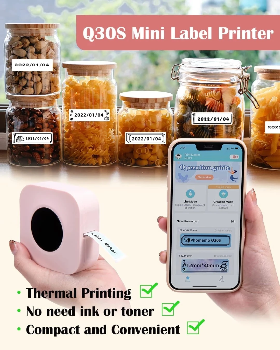 Inkless Label Sticker Printing Machine Handheld Fast Printing Label Printer Phomemo Q30s