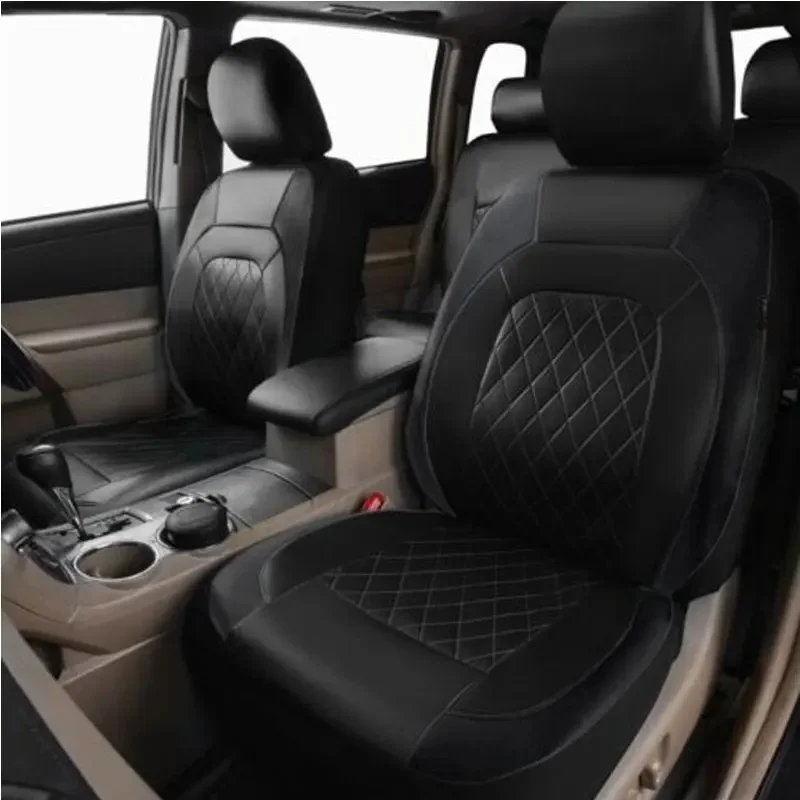 High Quality 5/2Pcs Quilted PU Leather Car Seat Covers Thread Pressing Design Airbag Compatible Breathable Universal Auto Interi