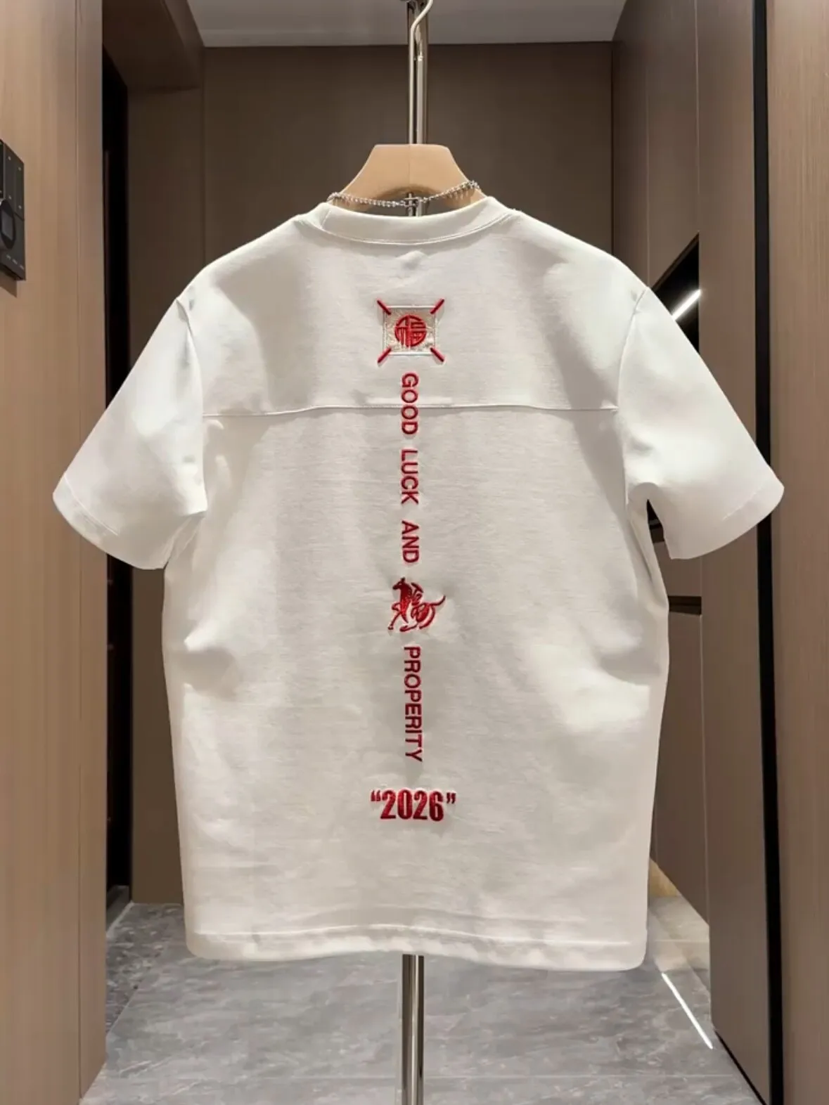 Loose Fit Men's T-Shirt Short Sleeve round Neck over Size Versatile Cotton Polyester Breathable Comfortable Embroidered Letter