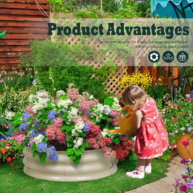 60×60×28cm 丸型メタル製高床式菜園 パティオプランター 高床式プランター 屋外用ガーデンプランターボックス 野菜・花・ハーブ用