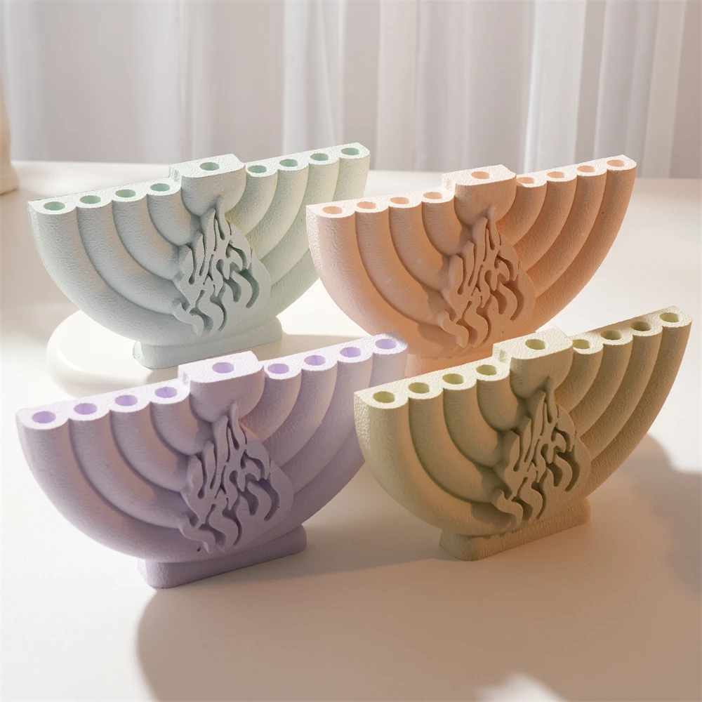 Sabbath Candlesticks Mold DIY Silicone Mold for Concrete Hanukkah Menorah Shabbat Candle Holders Silicone Mould Chanukah Decor view 2