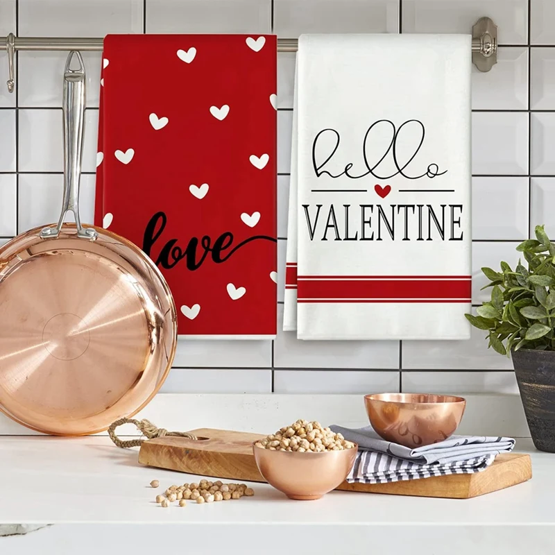 Valentine's Day Kitchen Towels Set Of 2, Love Valentine's Day Dish Towels 3D Printed Towels