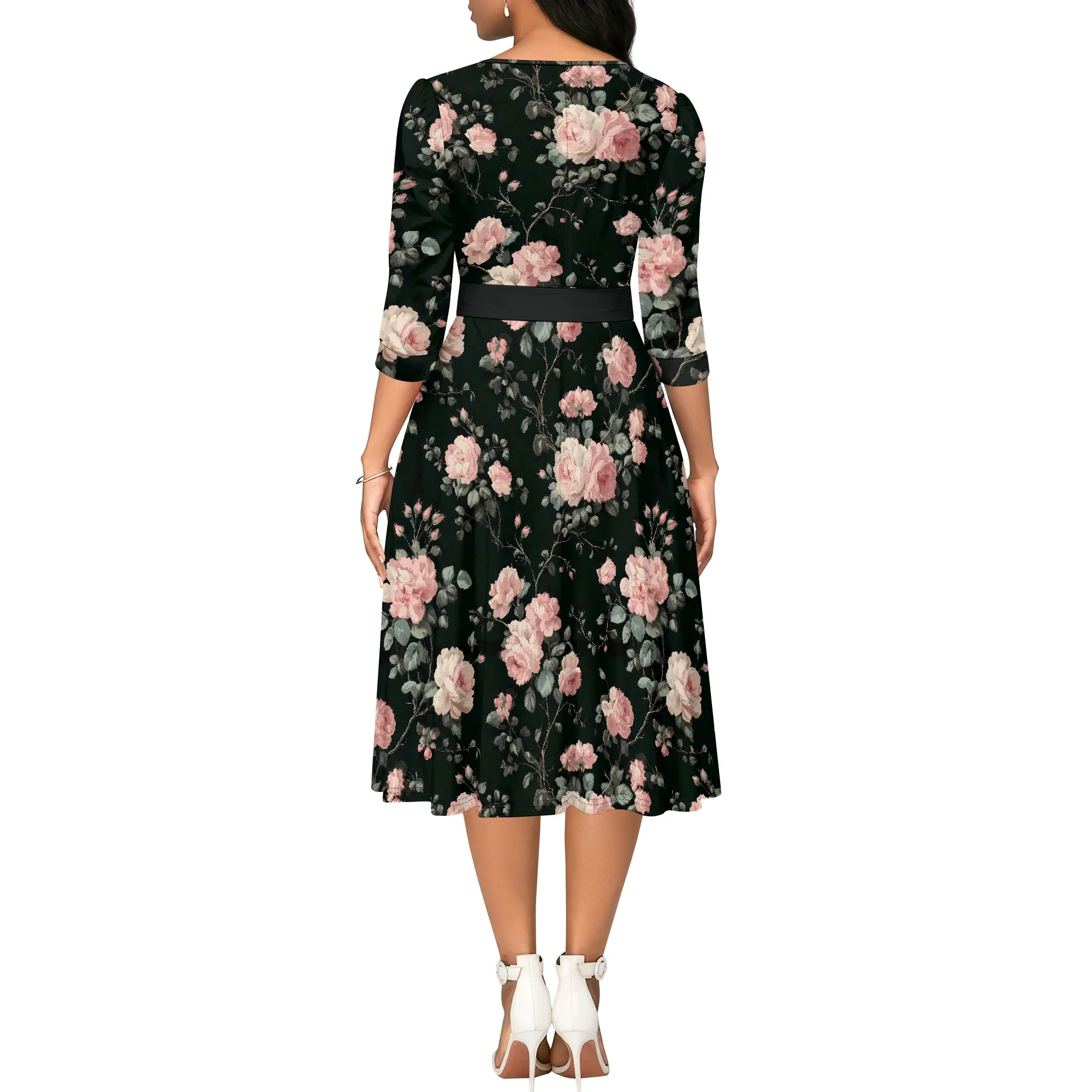 Cocktail Dresses for Women, Vintage Wedding Guest 3/4 Sleeves Formal Church Dress, Summer 2025