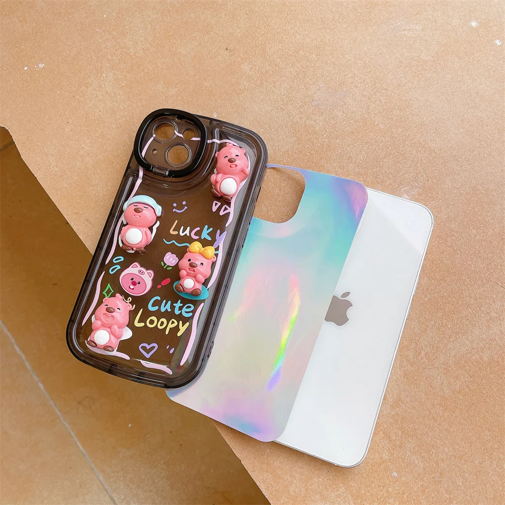 Cute 3D Bear Phone Case with Chain Lens Stand Holder Cases Protector Cover iPhone 14 13 12 Pro Max 11 15 Pro Max image 4