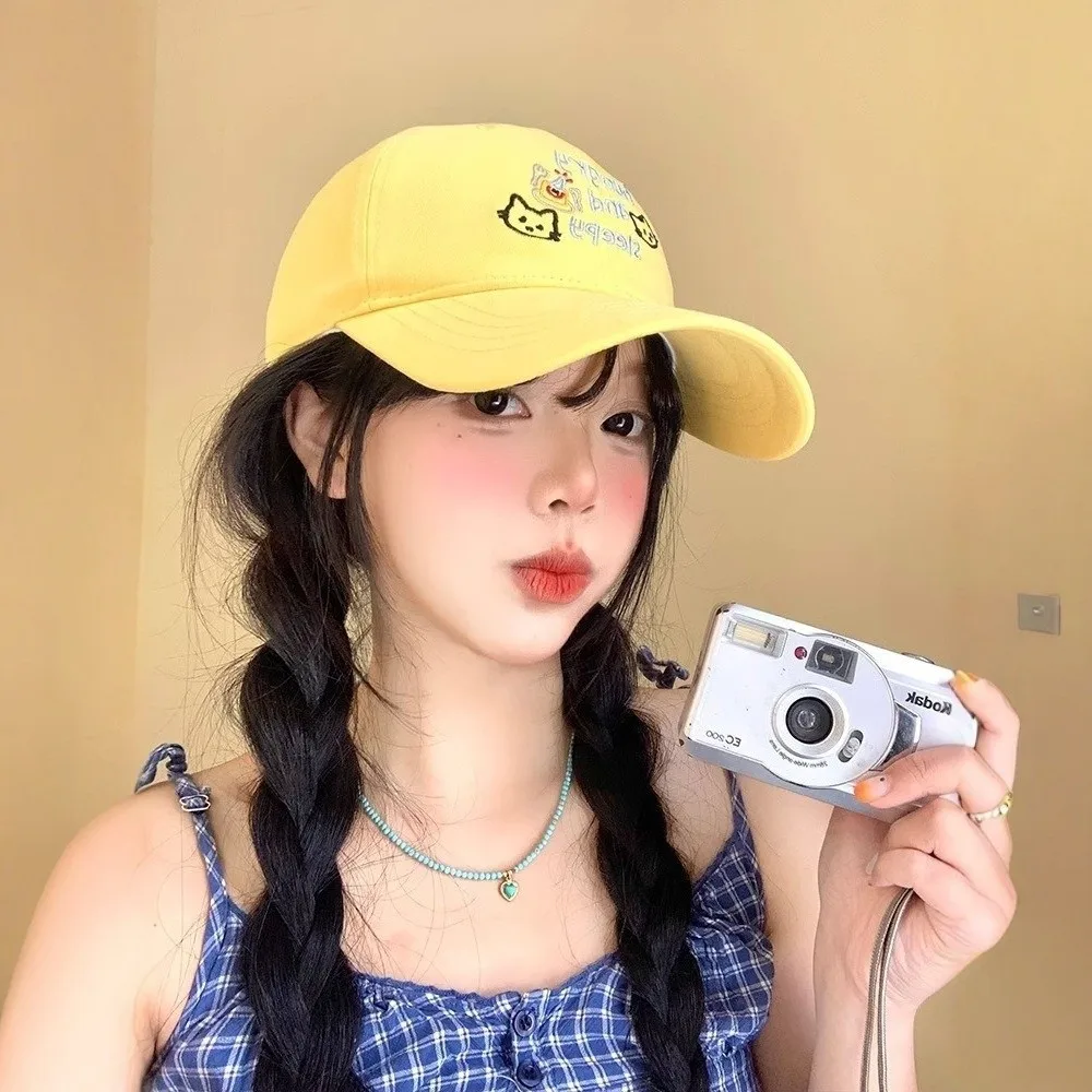 

Trend Korean Letter Baseball Cap Embroidery Versatile Cat Peaked Cap Sweet Cotton Snapback Cap Summer
