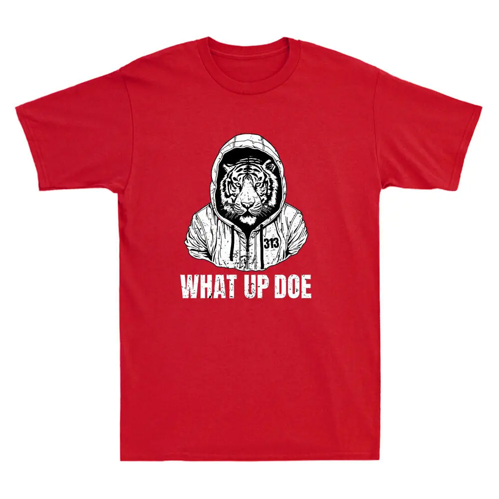 

Detroit Slang What Up Doe 313 Funny Lion Meme Vintage Men's Short Sleeve T-Shirt