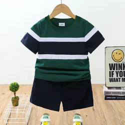 PatPat 2pcs Toddler Boy Casual Colorblock Tee and Shorts Set Suitable for Summer Season Comfortable  Perfect for Outings