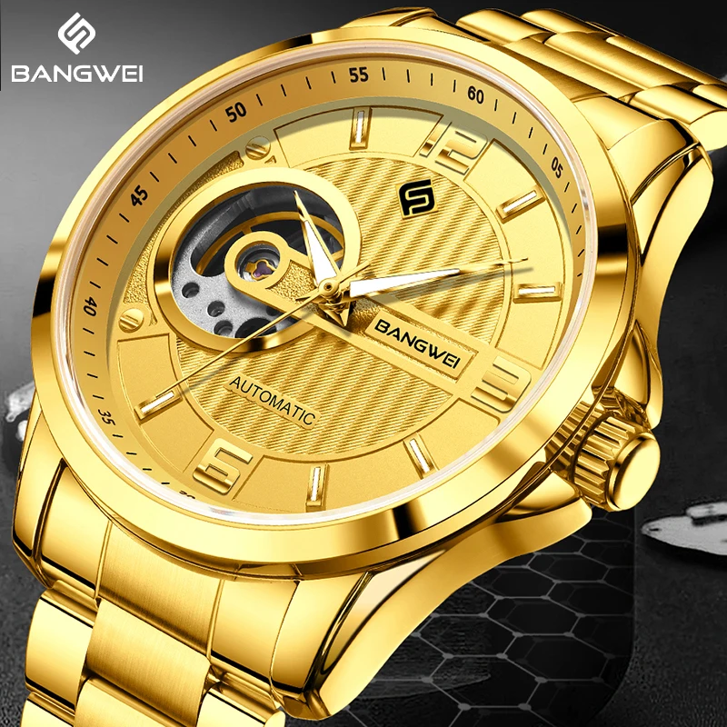 

BANGWEI новые золотые мужские механические наручные часы лучший бренд класса люкс автоматический турбийон мужские часы спортивные часы для дайвинга на открытом воздухе мужские