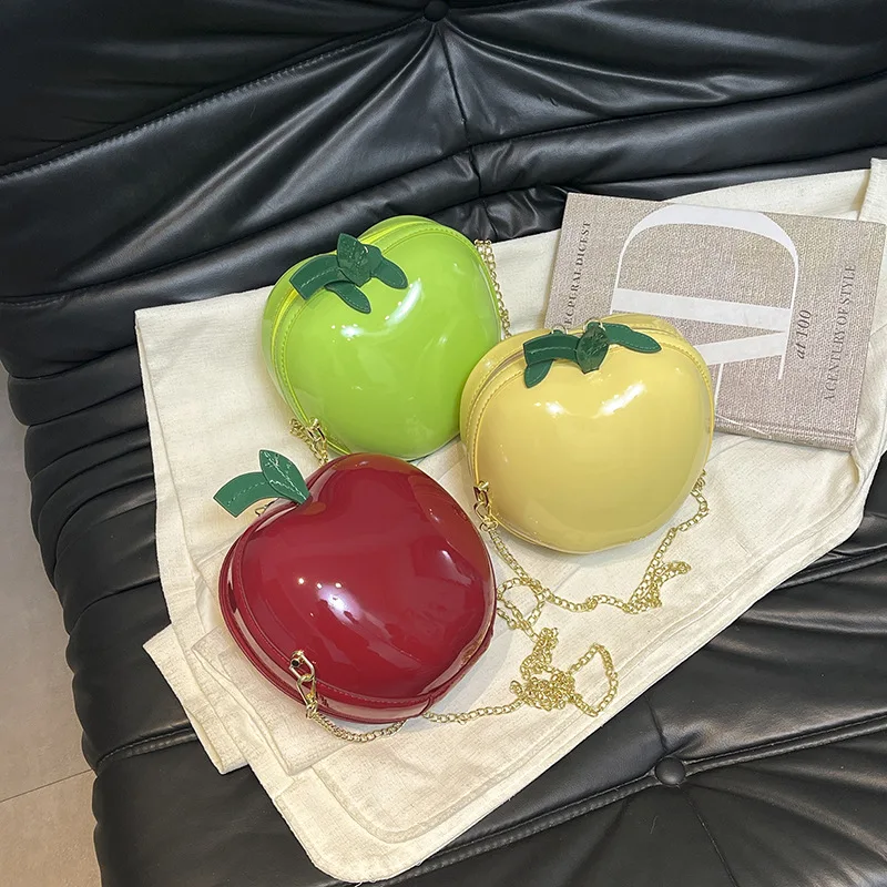 لطيف أبل المحافظ للنساء 2025 جديد براءات الاختراع والجلود حقيبة كروسبودي موضة عادية تخفيف الفاخرة الكرتون الفاكهة حقيبة كتف امرأة