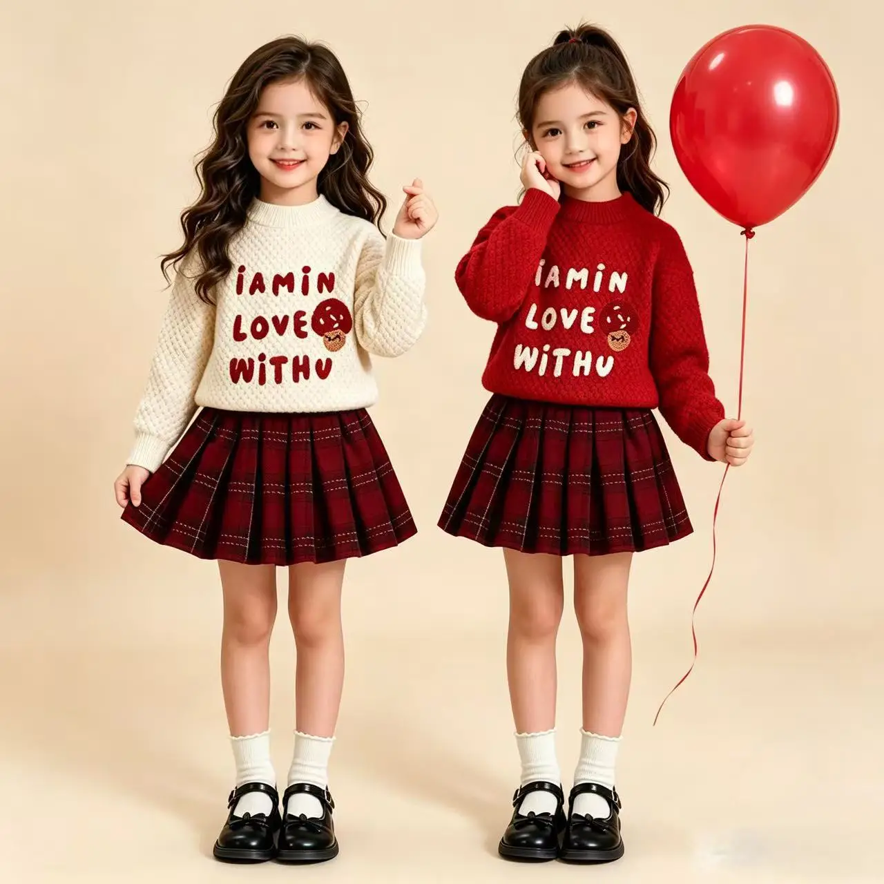 2026 New Autumn Winter Girls 2Pcs Outfit, Letter Embroidered Pullover Sweater & Plaid Skirt, Stylish Baby Girl Kids Set