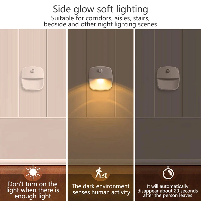 Veilleuses à détecteur de mouvement LED sans fil, veilleuse, chambre à coucher, mur, escalier, allée, Cisco, lampe à induction Linge, accessoires
