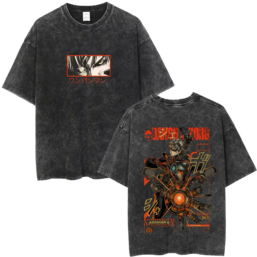 غسلها خمر أنيمي واحد لكمة رجل Genos الجرافيك تي شيرت الرجال النساء موضة الكرتون مانغا تي شيرت الذكور عادية المتضخم تي شيرت #6
