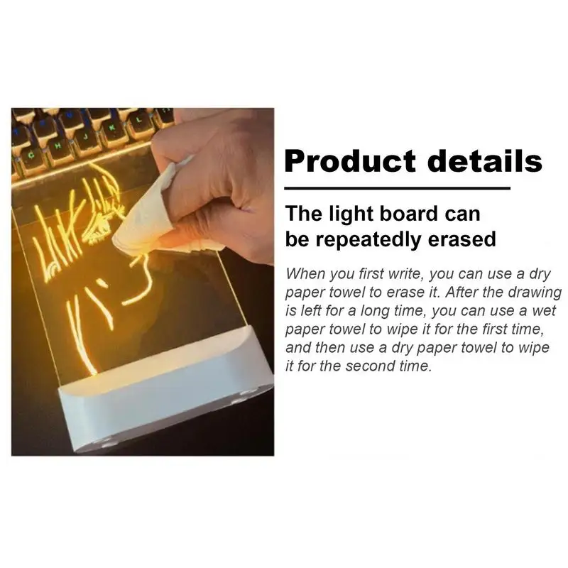 LED Acrylic Message Board 5 X6.7 Inches Lighted Acrylic Dry Erase Board Rewritable Message Note Board Night Light With 7 Pens