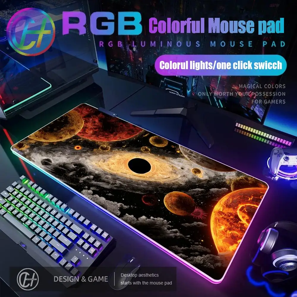 

HYBXAXC surrealistic cosmicthemed MTG game Mouse Pad RGB Gaming Mouse Pad Desk Mat HD Gamer Large LED Light XXL